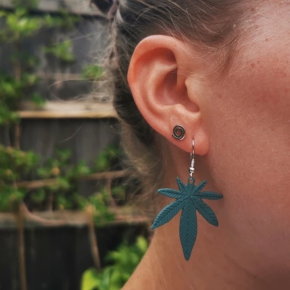 420 Leaf Dangle Earrings - Picture 4 of 4